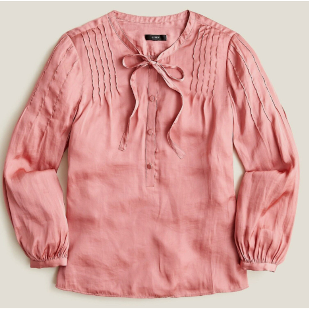NWT J. Crew Women's Featherweight satin tie-neck top XS Bd798 ($98) - Picture 1 of 8